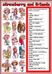 English Worksheet: strawberry and friends-3rd person present simple