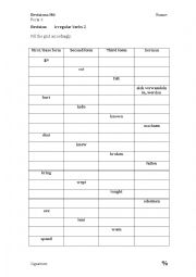 English Worksheet: Irregular Verbs 2. Fill the grid.