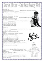 English Worksheet: Song - Justin Bieber - One Less Lonely Girl