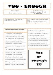 English Worksheet: TOO    ENOUGH