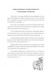 English Worksheet: Reading Comprehension  - The legend of Robin Hood