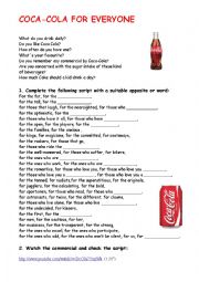 English Worksheet: Coca-Cola for everyone - TV ad  (1.20