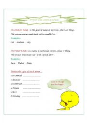 English Worksheet: proper and common nouns