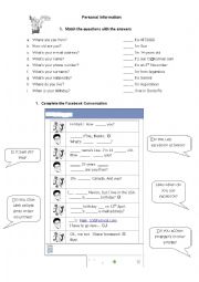 English Worksheet: Personal Information - Facebook