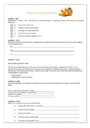 English Worksheet: Evaluation students around 8/ 1o y.o