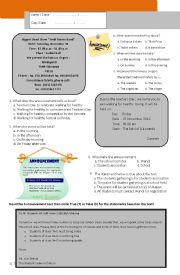 English Worksheet: ANNOUNCEMENT TEXT