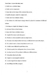 English Worksheet: Science in English: States of Matter and Forces