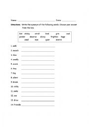 English Worksheet: synonyms