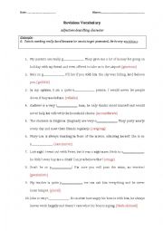 English Worksheet: Vocabulary test: adjectives describing character