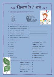 English Worksheet: There is/are + some, any, a, an