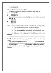 English Worksheet: listening comprehension about new technologies ,inventions ,robotics  +(MP3 link)