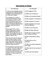 English Worksheet: three readings on Vikings