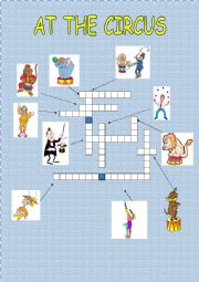 English Worksheet: Circus Crossword