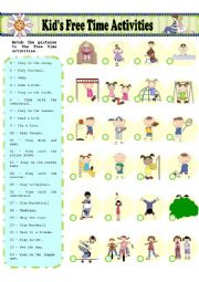 English Worksheet: Kids Free Time Activities - MATCHING