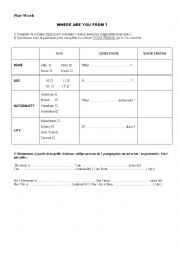 English Worksheet: Where are you from? Pair work