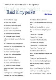 English Worksheet: Hand in my pocket