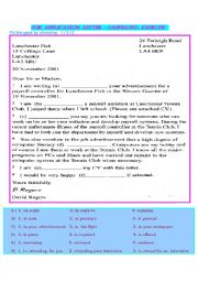 English Worksheet: job application letter - gapfilling exercise