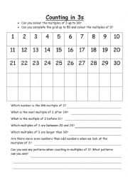 English Worksheet: Counting in 3s