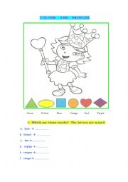 English Worksheet: Colour the princess-colours - worksheet for young learners