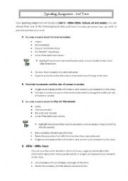 English Worksheet: Speaking assignment 12th grade