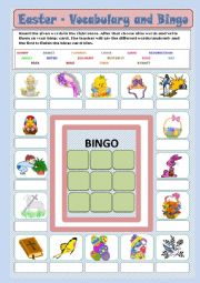 English Worksheet: Easter - vocabulary and bingo