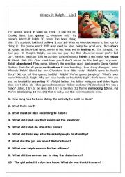 English Worksheet: Beginner / Advanced listening - Wreck it Ralph movie