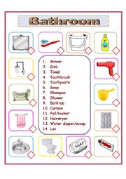English Worksheet: Things in my Bathroom