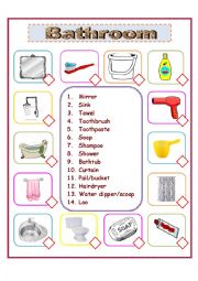 English Worksheet: Things in my Bathroom
