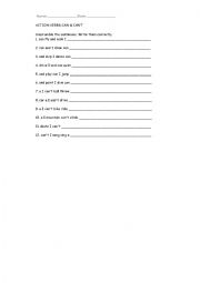 English Worksheet: Action Verbs Can & Cant