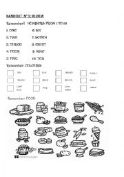 review colours, numbers and food 