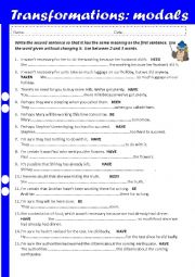 Transformations - Modals of necessity/ possibility / deduction - KEY INCLUDED