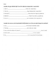 English Worksheet: Present Continuous/Comparative-Superlative Adjectives Review