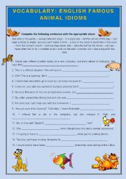 English Worksheet: ANIMAL IDIOMS