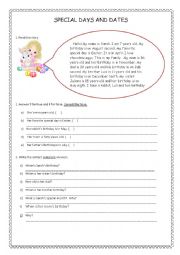 English Worksheet: Special days and dates