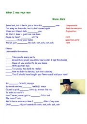 Working with grammar and phonetics : song : When I was your man (Bruno Mars) - with answer key