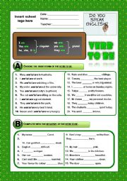 English Worksheet: Verb to be (basic exercises)