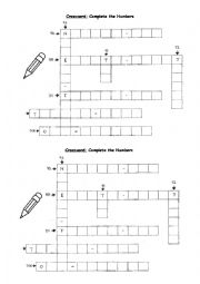 English Worksheet: Crossword on Numbers (1-100)