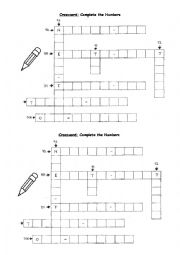 English Worksheet: Crossword on Numbers (1-100)