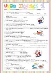 English Worksheet: verb tenses -1  with key