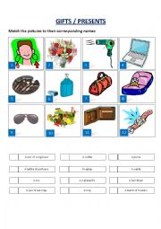 English Worksheet: Birthday Gifts / Presents Matching