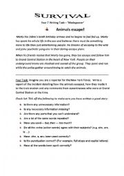 English Worksheet: Survival Unit Year 7