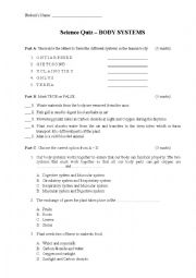 English Worksheet: Science Quiz