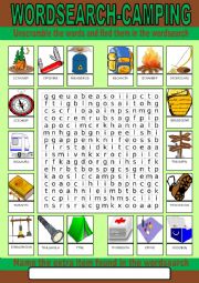 English Worksheet: Camping Wordsearch