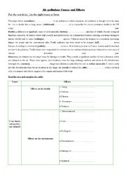 English Worksheet: Causes and effects of pollution 