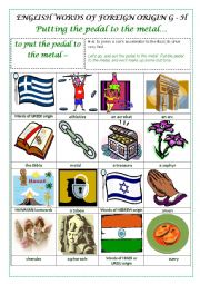 English Worksheet: ENGLISH WORDS OF FOREIGN ORIGIN G - H  (GREEK, HAWAIIAN, HEBREW and HINDI or URDU) - a pictionary