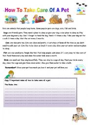 English Worksheet: rules of how to take care of a pet