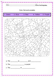 English Worksheet: COLOR, FIND AND COMPLETE