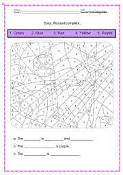 COLOR, FIND AND COMPLETE - ESL worksheet by aphrodite11br