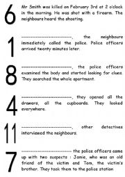 English Worksheet: reorder the story (crime story)