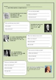 English Worksheet: Where was/were ...... born?